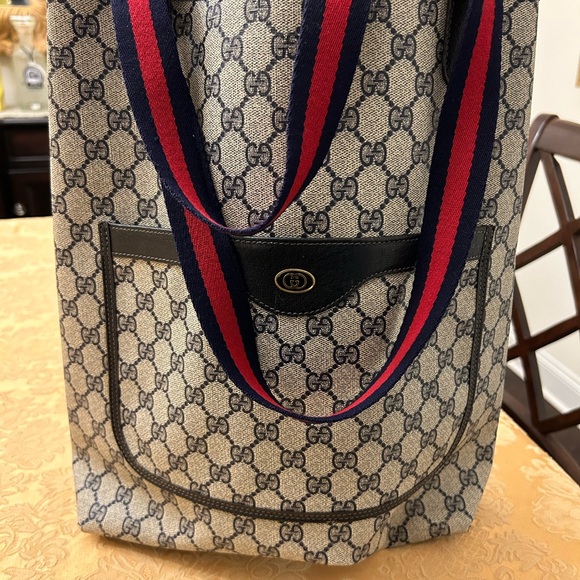 GUCCI AUTHENTIC GG CANVAS AND LEATHER SHERRY LINE TOTE - Picture 3 of 12